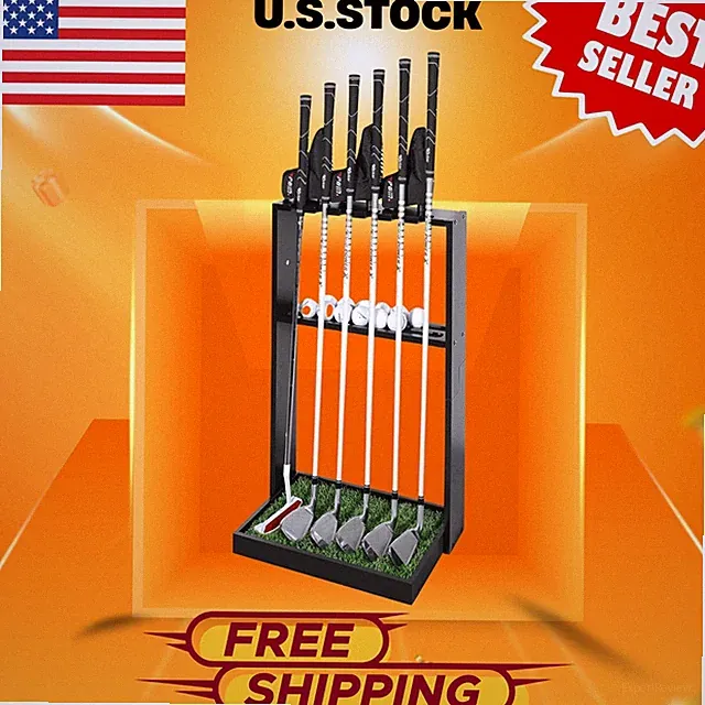 Wooden Golf Putter Stand for 6 Clubs, 18 Balls & Covers