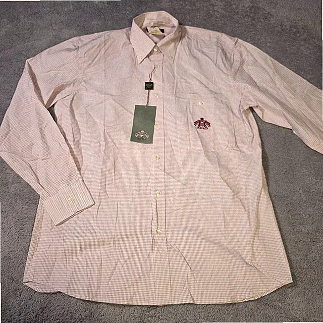 Woods & Irons Mens L Button Down Shirt White Burgundy Tattersall Check Italy NWT