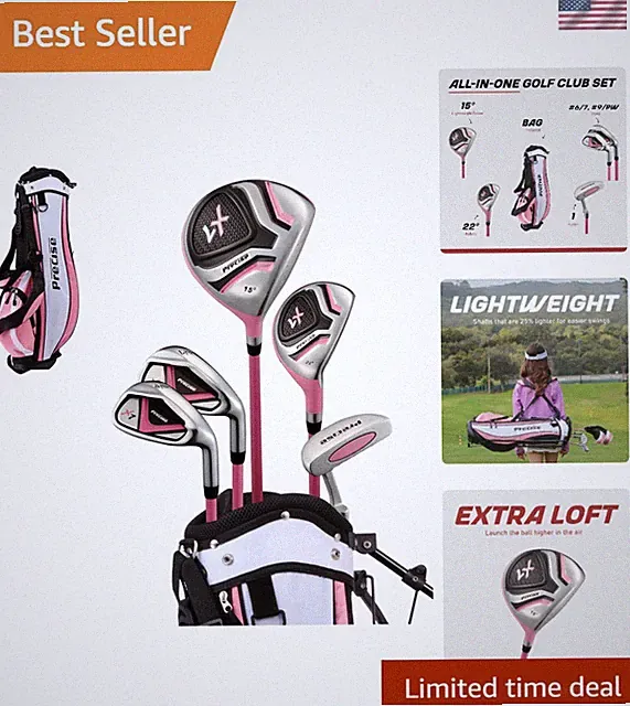X7 Junior Golf Set for Kids - Includes Hybrid, Putter & Dual Straps Stand Bag