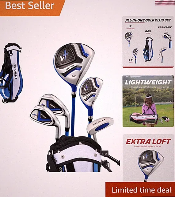 X7 Kids Golf Clubs Set – Boys’ & Girls’ Junior Golf Set with Lightweight Grap...