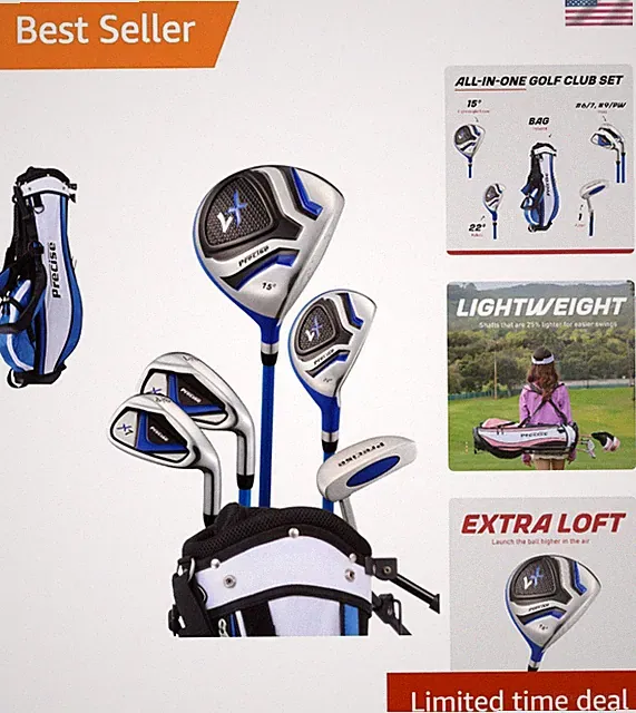 X7 Lightweight Junior Golf Set for Ages 9-12 - Graphite Shafts & Putter Included