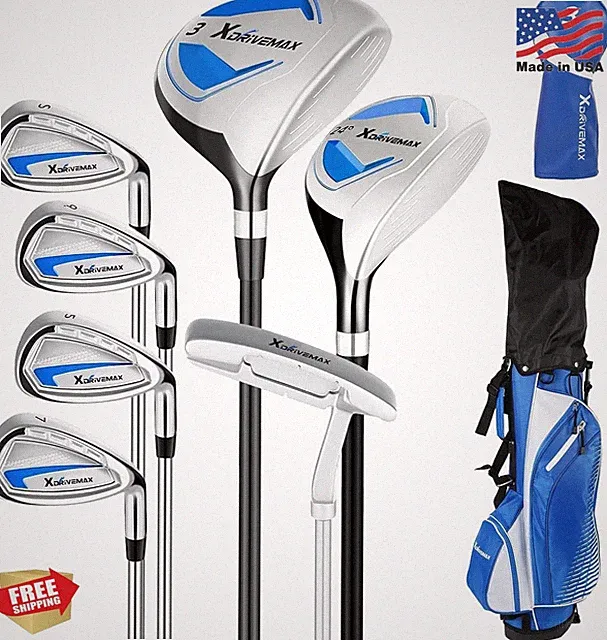 XDriveMax 8-Piece Left Hand Golf Club Set Men Regular Flex Blue Alloy