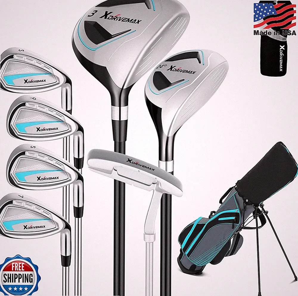 XDriveMax 8-Piece Left Hand Women Golf Club Set Light Blue Regular Flex