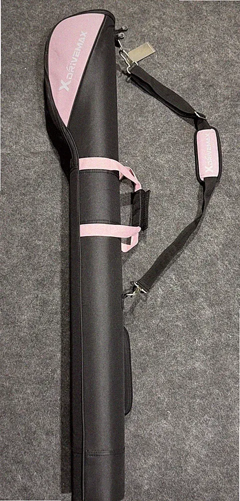 XDriveMax Golf Clubs Travel Carry Bag Black Fabric Case Single Strap Pink