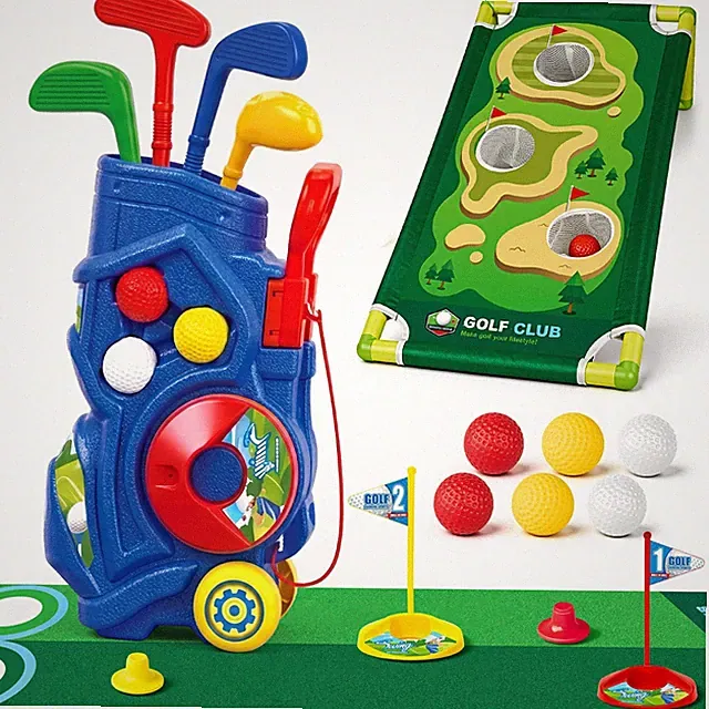 YESHIN Toddler Golf Set with 4 Golf Clubs, Cornhole Board & Putting Mat
